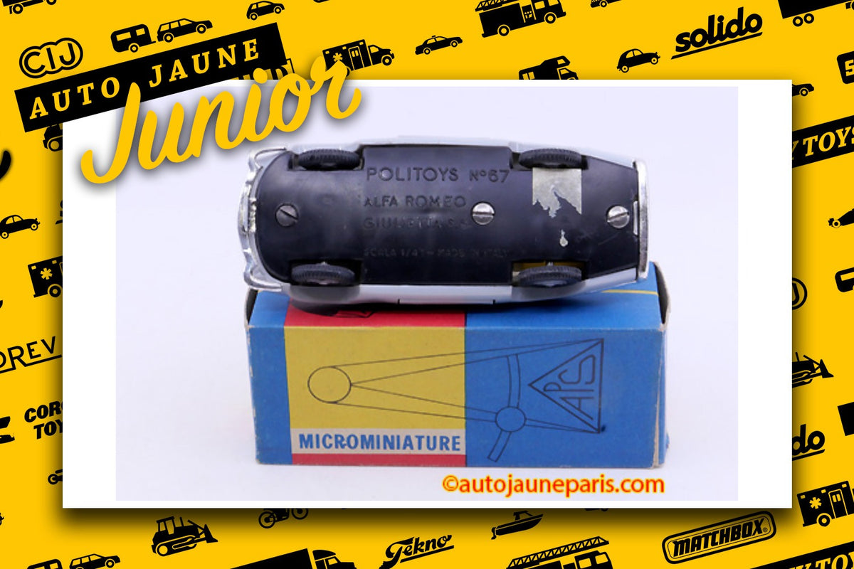 Le #2643 - Politoys - Alfa Romeo - Giulietta SS est en vente sur Auto Jaune Junior ! Tekno, Politoys, Mebetoys, Mercury, Joal, Diapet, Märklin, TootsieToys. Vous avez le même jouet ? Profitez de notre expertise pour vous accompagner dans la vente de vos modèles ou votre collection ! Nous achetons tous lots de miniatures ! Contactez nous ! contact@autojaunejunior.com.