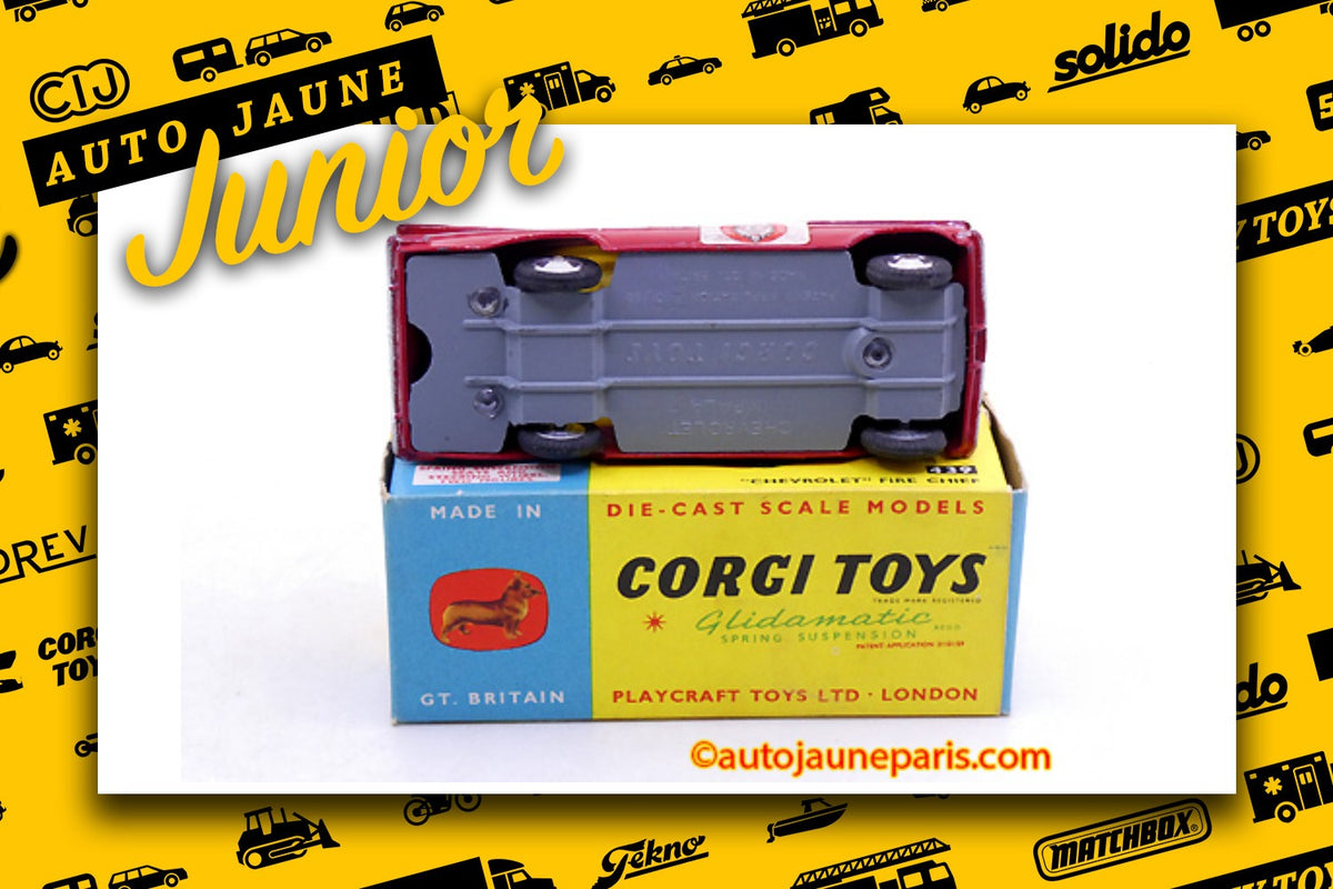 Le #2733 - Corgi Toys - Chevrolet - Impala fire chief (Version Intermediaire) est en vente sur Auto Jaune Junior ! Tekno, Politoys, Mebetoys, Mercury, Joal, Diapet, Märklin, TootsieToys. Vous avez le même jouet ? Profitez de notre expertise pour vous accompagner dans la vente de vos modèles ou votre collection ! Nous achetons tous lots de miniatures ! Contactez nous ! contact@autojaunejunior.com.