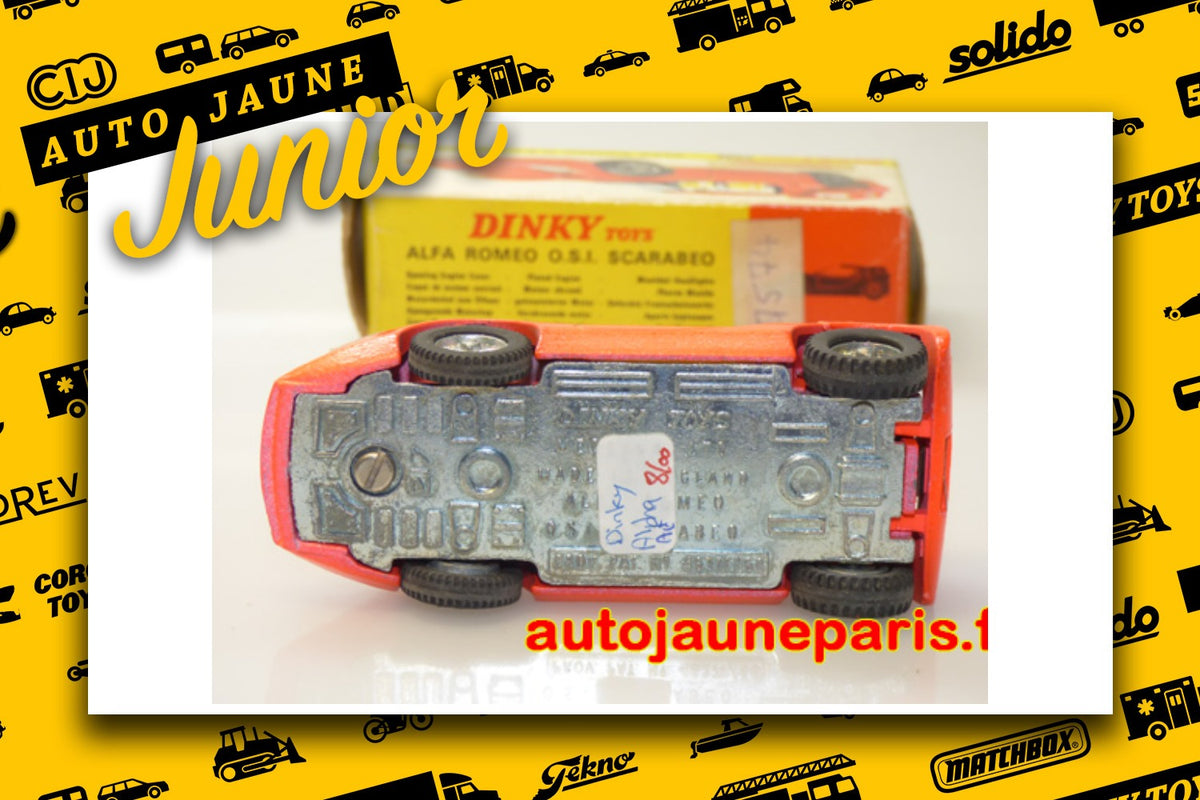 Le #2663 - Dinky Toys GB - Alfa Romeo - OSI Scarabeo est en vente sur Auto Jaune Junior ! Tekno, Politoys, Mebetoys, Mercury, Joal, Diapet, Märklin, TootsieToys. Vous avez le même jouet ? Profitez de notre expertise pour vous accompagner dans la vente de vos modèles ou votre collection ! Nous achetons tous lots de miniatures ! Contactez nous ! contact@autojaunejunior.com.